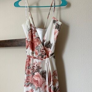 Elegantly Inclined Cream Floral Print Wrap Maxi Dress